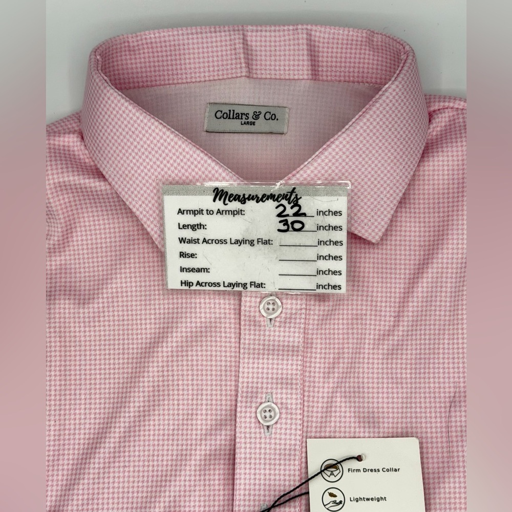 Collars & Co NWT Semi-Spread Collar Polo In Pink Houndstooth Print.  Size Large - Picture 3 of 16